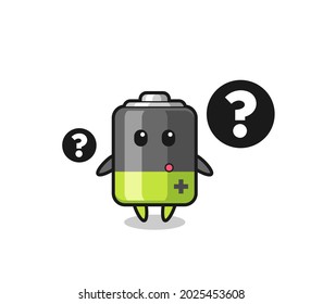 Dibujo Ilustración de la batería con signo de interrogación , diseño de estilo lindo para camiseta, pegatina, elemento logotipo