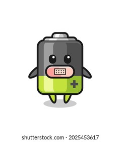 Cartoon Illustration of battery with tape on mouth , cute style design for t shirt, sticker, logo element