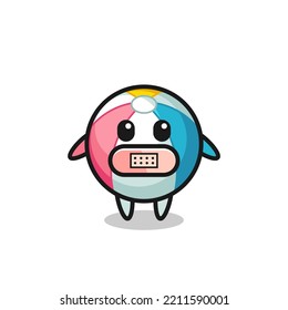 Cartoon Illustration of beach ball with tape on mouth , cute design