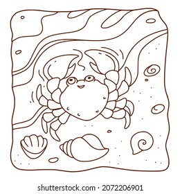 cartoon illustration beach crab coloring book or page for kids black and white