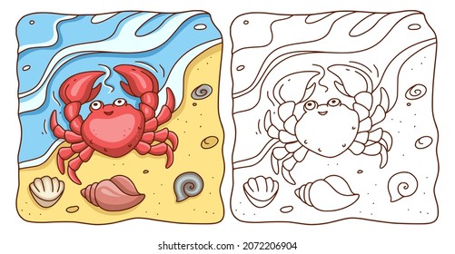 cartoon illustration beach crab coloring book or page for kids