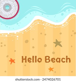 Cartoon illustration of beach sand and waves with a float on top