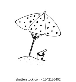 Cartoon illustration with beach umbrella drawn for concept design. Summer vacation.