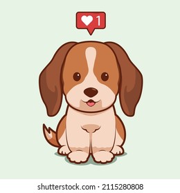 Cartoon illustration of beagle dog sitting with love icon. Vector illustration of beagle dog