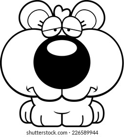 A cartoon illustration of a bear cub with a sad expression.