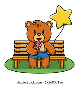 Cartoon illustration of a bear eating ice cream
