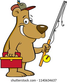 Cartoon illustration of a bear holding a fishing rod.