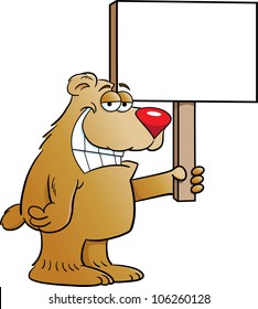 Cartoon Illustration Of A Bear Holding A Sign