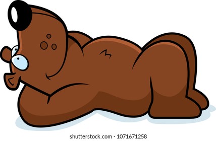 A cartoon illustration of a bear laying down and resting.