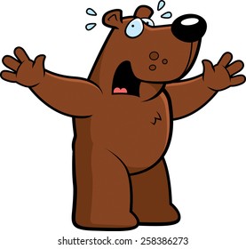 A cartoon illustration of a bear looking scared.