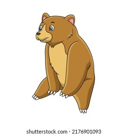 cartoon illustration the bear is sitting and looking at the forest above the felled tree trunk