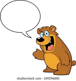 Cartoon illustration of a bear with a speech bubble. 