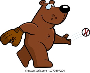 A cartoon illustration of a bear tossing a baseball.