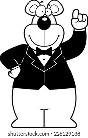 A cartoon illustration of a bear in a tuxedo.
