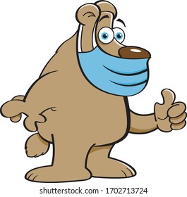 Cartoon illustration of a bear wearing a protective mask and giving thumbs up.