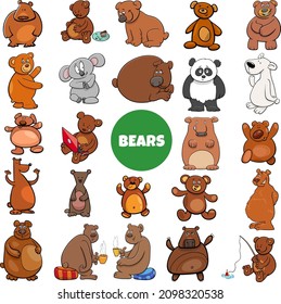 Cartoon illustration of bears animal characters big set