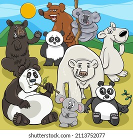 Ilustración de dibujos animados de osos, grupo de personajes animales salvajes