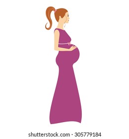 Cartoon illustration of Beautiful Pregnant woman. Pregnant woman isolated on white background. Pregnant vector illustration.