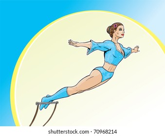 Cartoon illustration of a beautiful Trapeze artist
