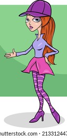 Cartoon illustration of beautiful young woman or girl character in baseball cap