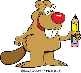 Cartoon illustration of a beaver holding a pencil.