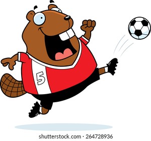A cartoon illustration of a beaver kicking a soccer ball.