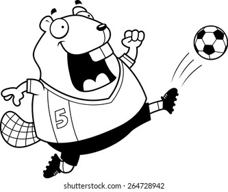 A cartoon illustration of a beaver kicking a soccer ball.