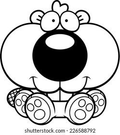 A cartoon illustration of a beaver kit sitting and smiling.