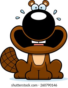 A cartoon illustration of a beaver looking scared.
