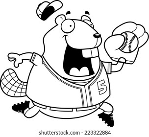 A cartoon illustration of a beaver playing baseball.