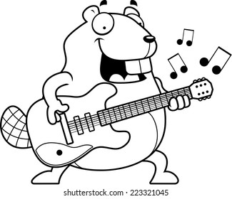 A cartoon illustration of a beaver playing an electric guitar.