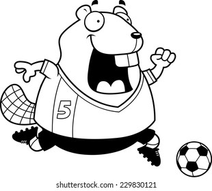 A cartoon illustration of a beaver playing soccer.