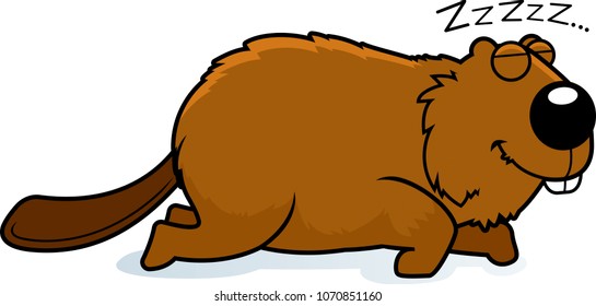 A cartoon illustration of a beaver sleeping.