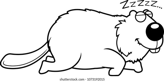 A cartoon illustration of a beaver sleeping.