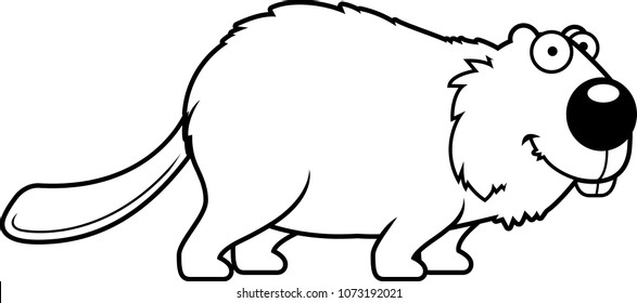 A cartoon illustration of a beaver smiling and standing.