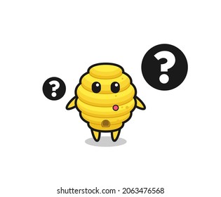 Cartoon Illustration of bee hive with the question mark , cute design