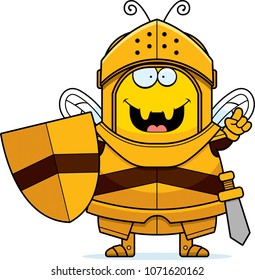 A cartoon illustration of a bee knight with an idea.