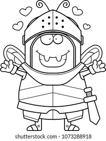 A cartoon illustration of a bee knight ready to give a hug.