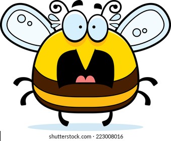 A cartoon illustration of a bee looking scared.