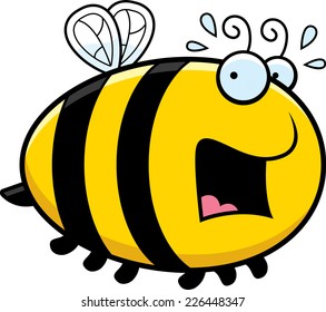 A cartoon illustration of a bee looking scared.