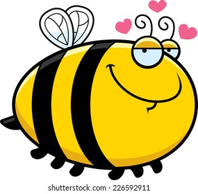 A cartoon illustration of a bee with an in love expression.