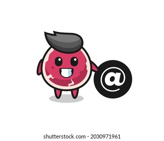 Cartoon Illustration of beef standing beside the At symbol , cute style design for t shirt, sticker, logo element