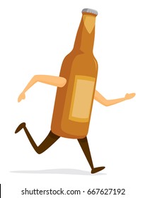Cartoon illustration of beer bottle on the run