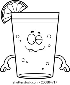 A cartoon illustration of a beer with lime looking drunk.