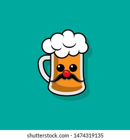 Cartoon Illustration of a beer.Cute beer with mustache in comic style. vector illustration.