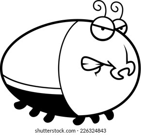 A cartoon illustration of a beetle with an angry expression.