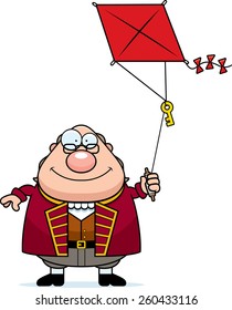 A Cartoon Illustration Of Ben Franklin Flying A Kite.