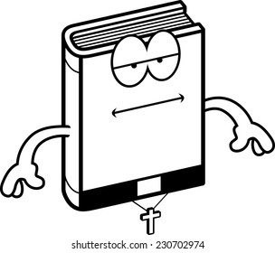 A cartoon illustration of a bible looking bored.