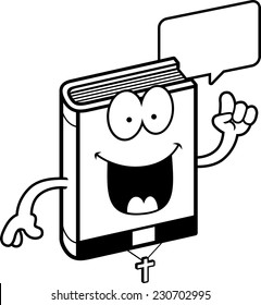 A cartoon illustration of a bible talking.