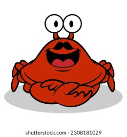 Cartoon illustration of Big Crab with mustache. Best for sticker, logo, and mascot of seafood restaurant